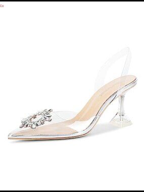 Fericzot Women's Clear Heels Slingback Crystal Rhinestones Pointed Toe High